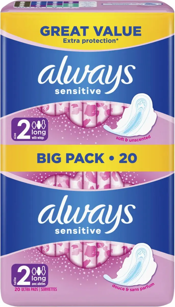 Always Ultra Sensitive Long Maat 2 - 100 Stuks - afbeelding 6 van 6