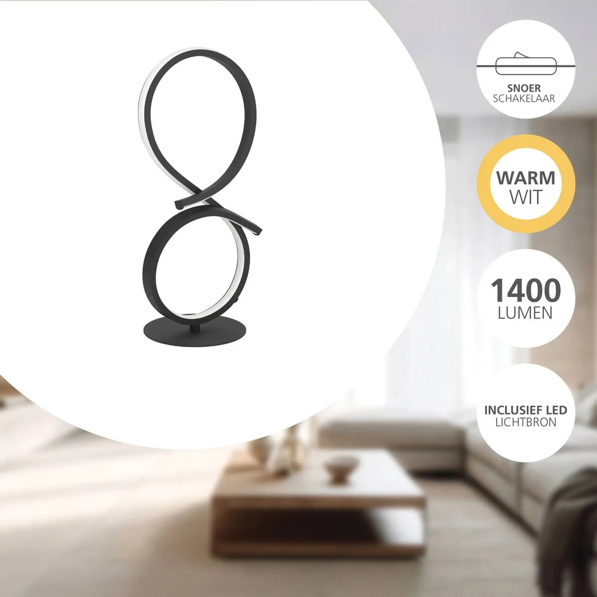 Eglo Serpins LED Tafellamp 40,5cm - Zwart/Wit