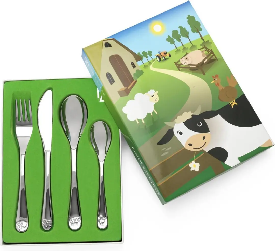 Zilverstad Kinderbestek Boerderijdieren 4-delig - Zilver