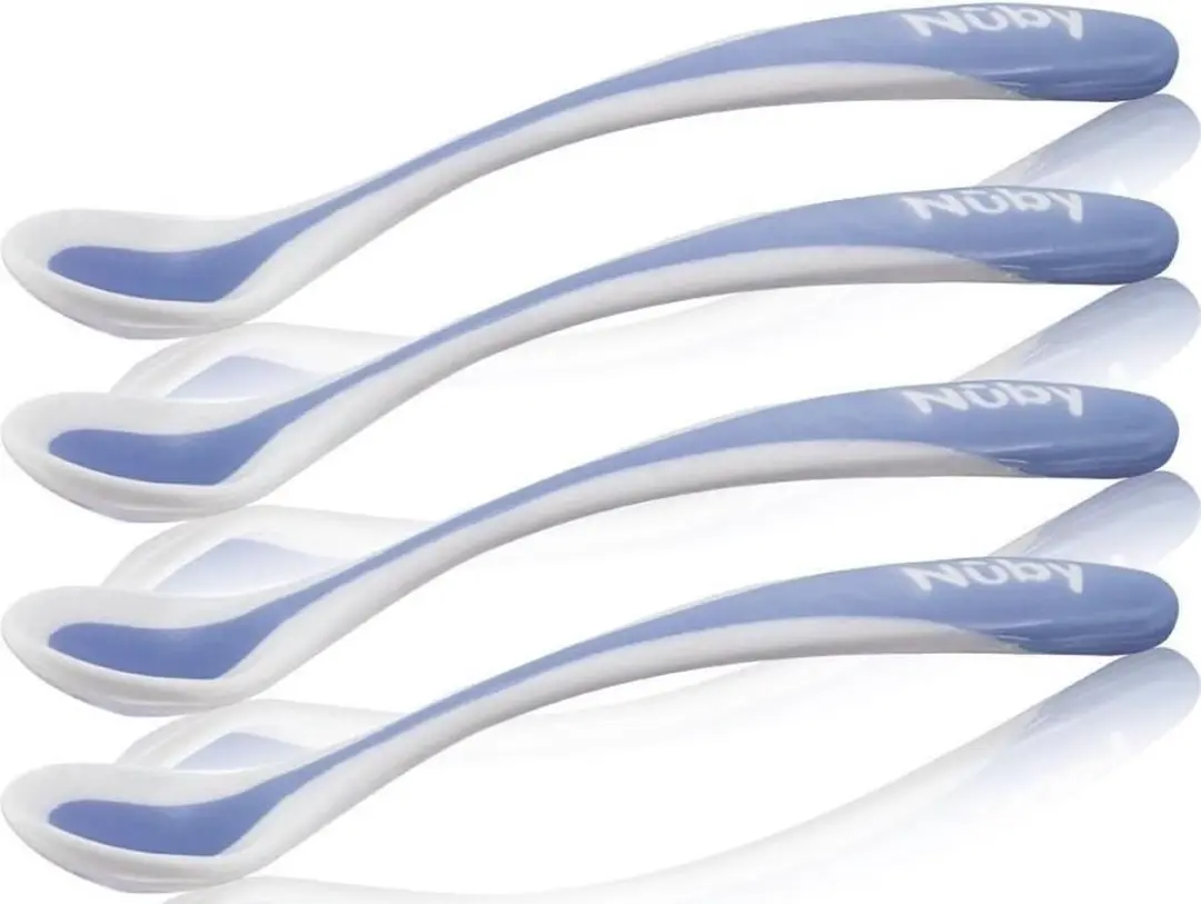 Nûby Warmtegevoelige Lepels 22,2cm - 4 Stuks - Blauw/Wit