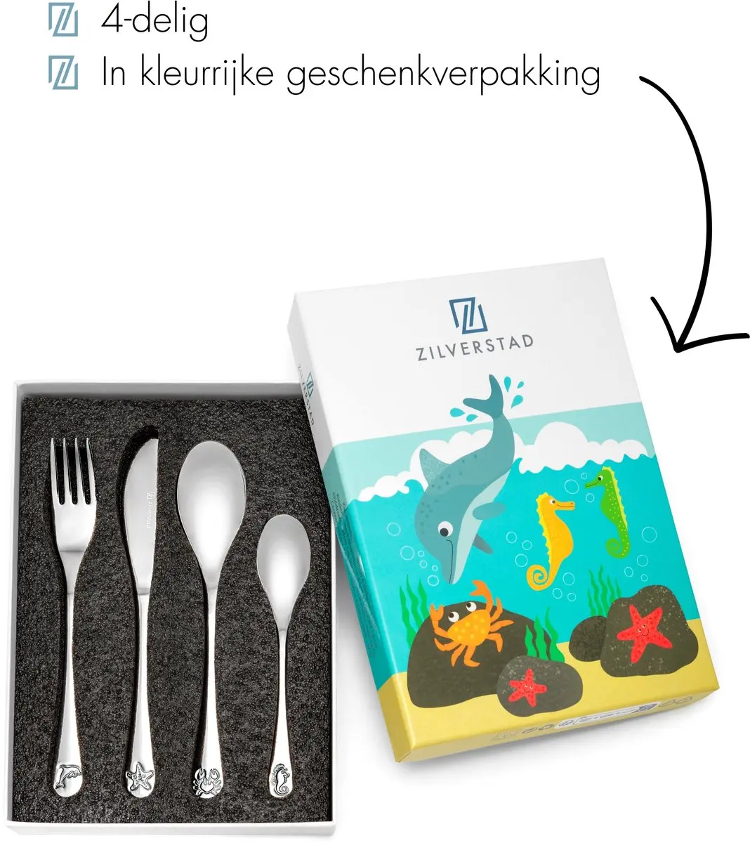 Zilverstad Kinderbestek Zeedieren RVS 4-delig - 4 Stuks