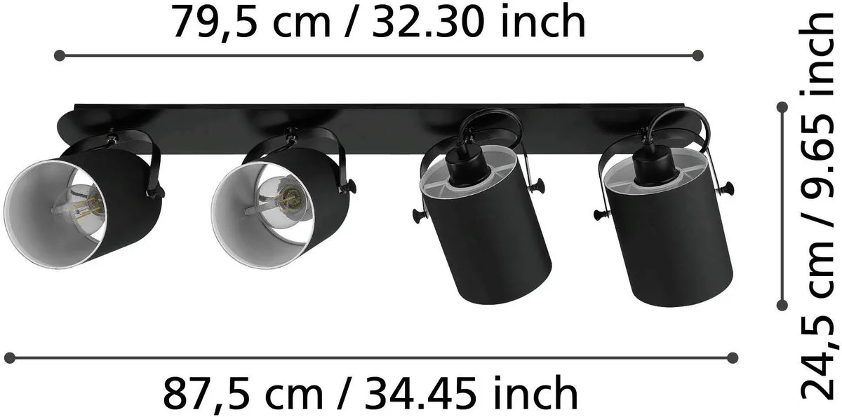 Eglo Villabate Spot 4x E27 - 79,5cm - Zwart/Wit