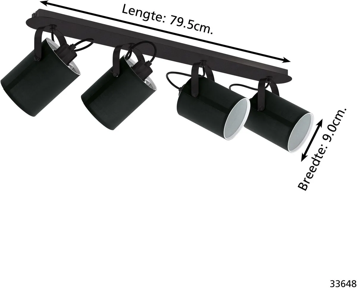 Eglo Villabate Spot 4x E27 - 79,5cm - Zwart/Wit