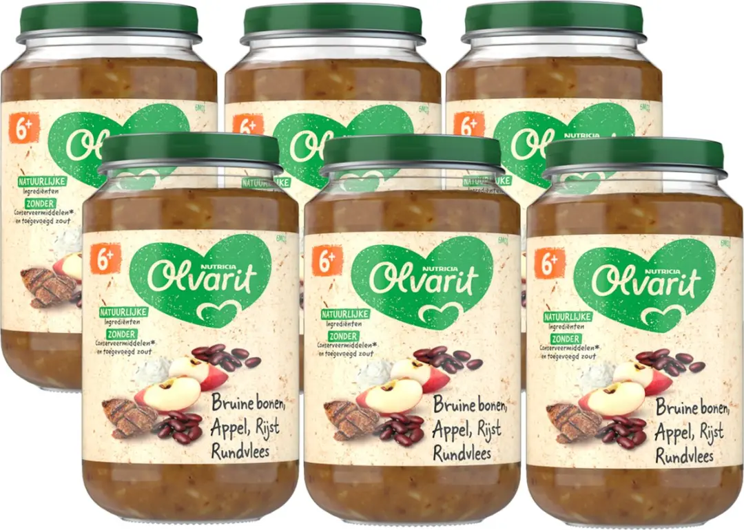 Olvarit Babymaaltijd 6+ Bruine Bonen Appel Rijst Rundvlees