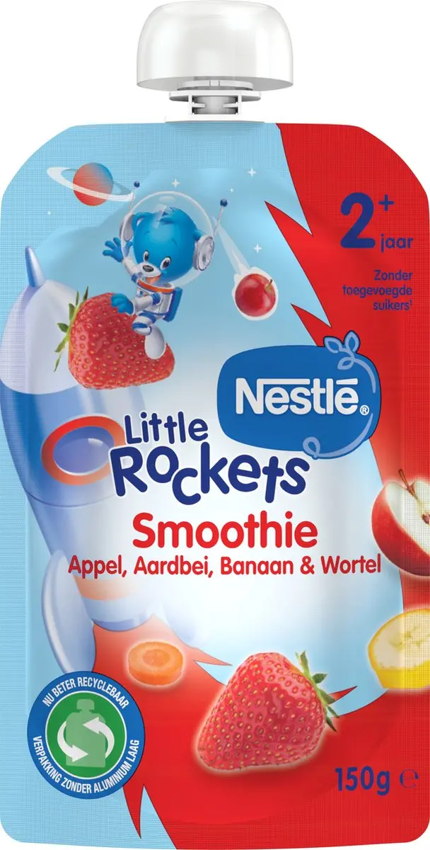 Nestlé Little Rockets Knijpfruit - 6x150g - Appel/Aardbei/Banaan/Wortel