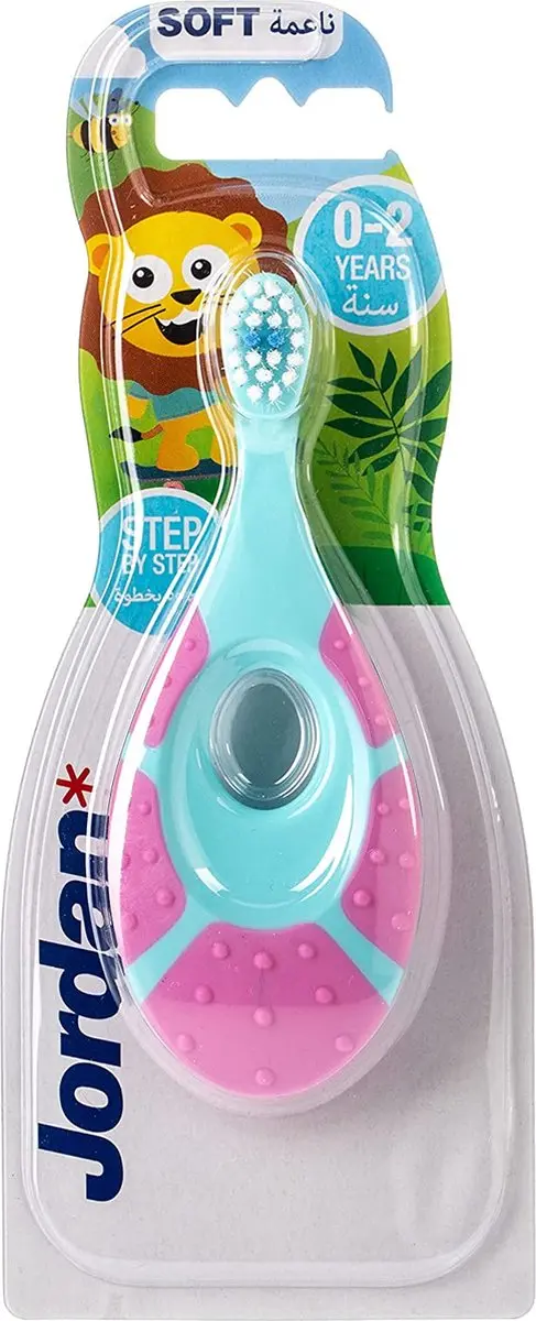 Jordan Tandenborstel Step By Step 0-2 jaar - 2 Stuks - Geel/Roze/Mintgroen