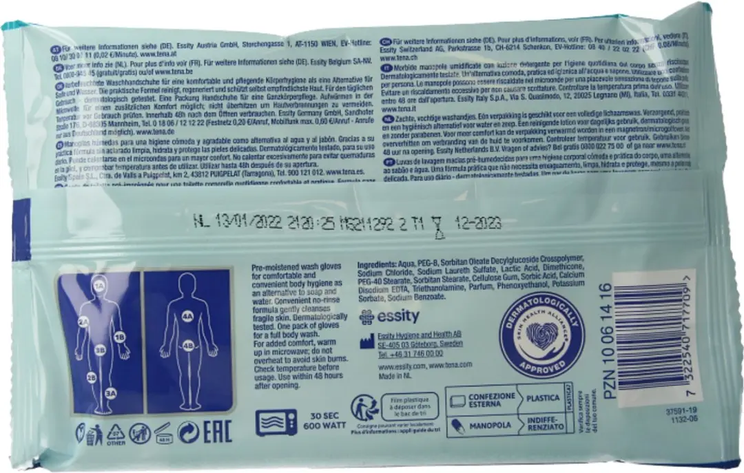 TENA Wet Wash Glove Mild - 5 Stuks