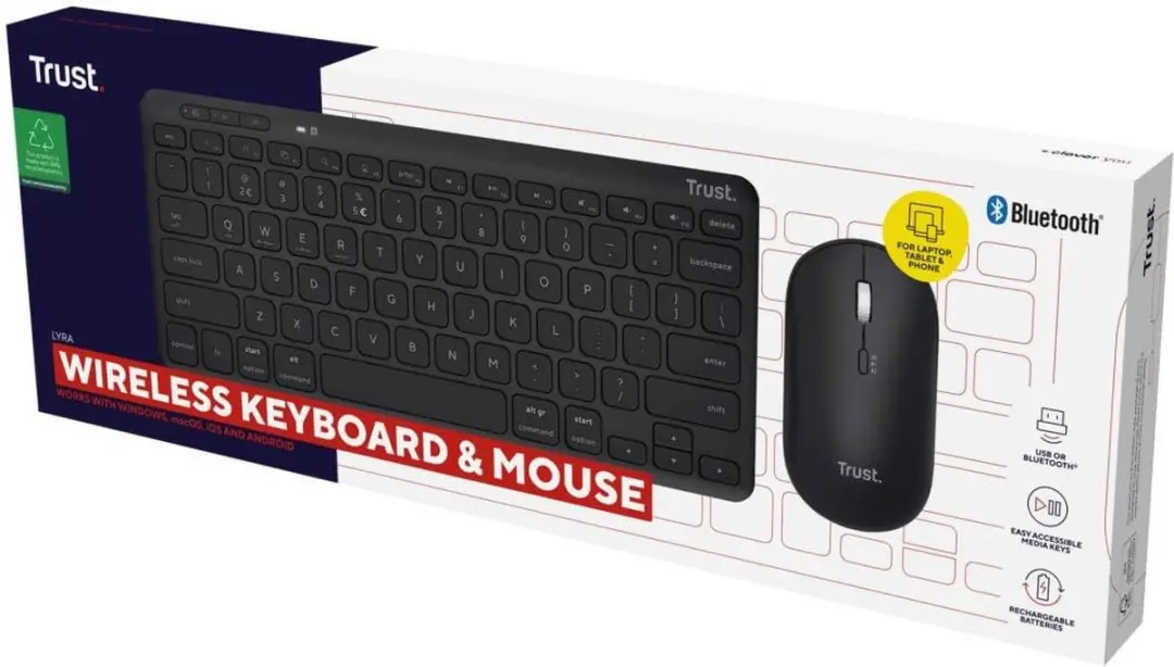 Lyra 24844 Draadloos Toetsenbord + Muis - RF/Bluetooth - Italiaans - Zwart