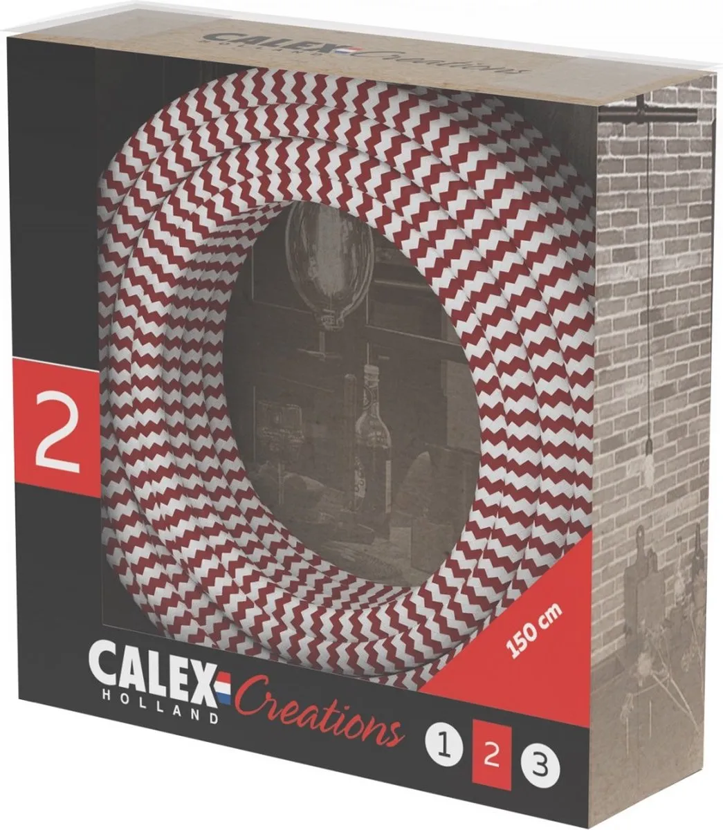 Calex Textielsnoer 1.5m Rood/Wit - 2-aderig