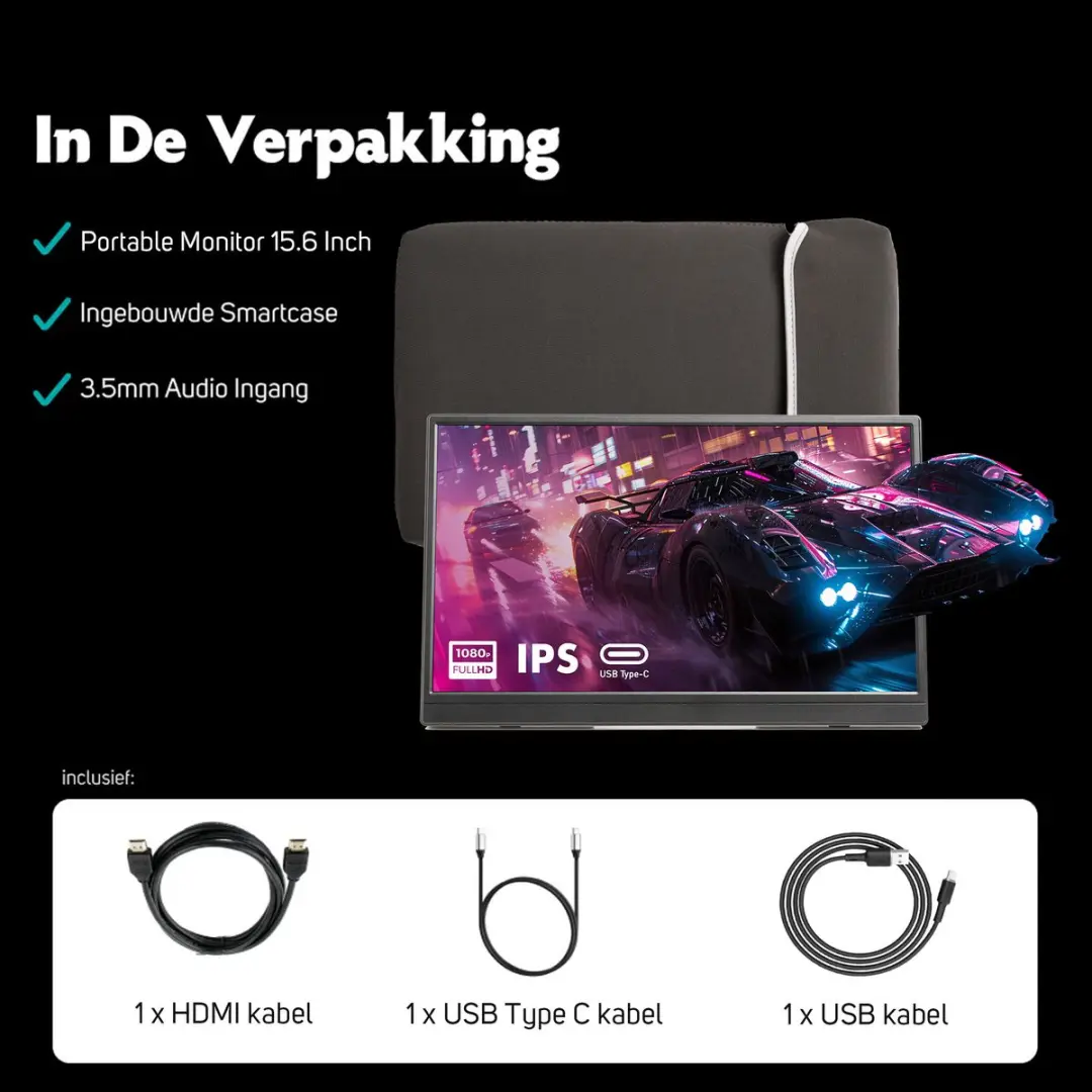 Pora&Co Draagbaar Game Monitor 15.6 Inch Full HD - HDMI & USB-C