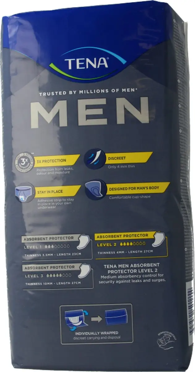 TENA Men Level 2 Absorberende Inlegkruisjes M - 20 Stuks
