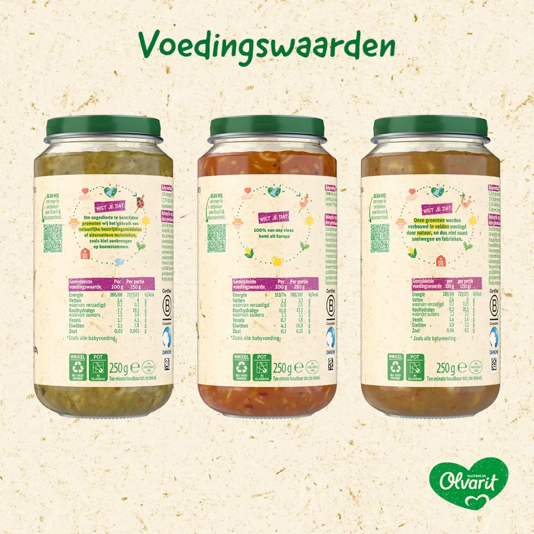 Olvarit Variatiemenu Babymaaltijd 18+ Maanden - 3 Smaken - 12x250g