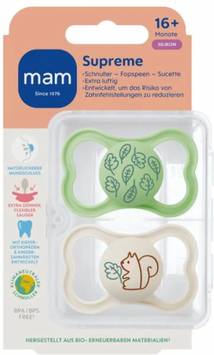 MAM Supreme Silikon Speen 16+ Maanden - Uni - 2 Stuks