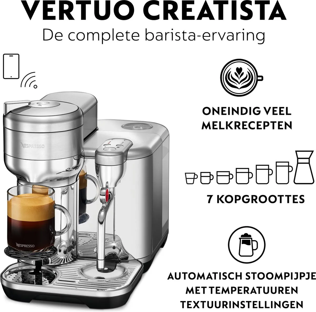 Sage Vertuo Creatista SVE850BTR4ENL1 Koffiemachine - 1500W - Brushed Stainless Steel - afbeelding 6 van 6