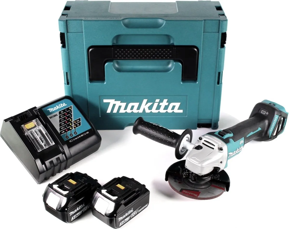 Makita DGA 511 RFJ Haakse Slijper 125mm - 18V - 2x 3.0Ah Accu + Lader