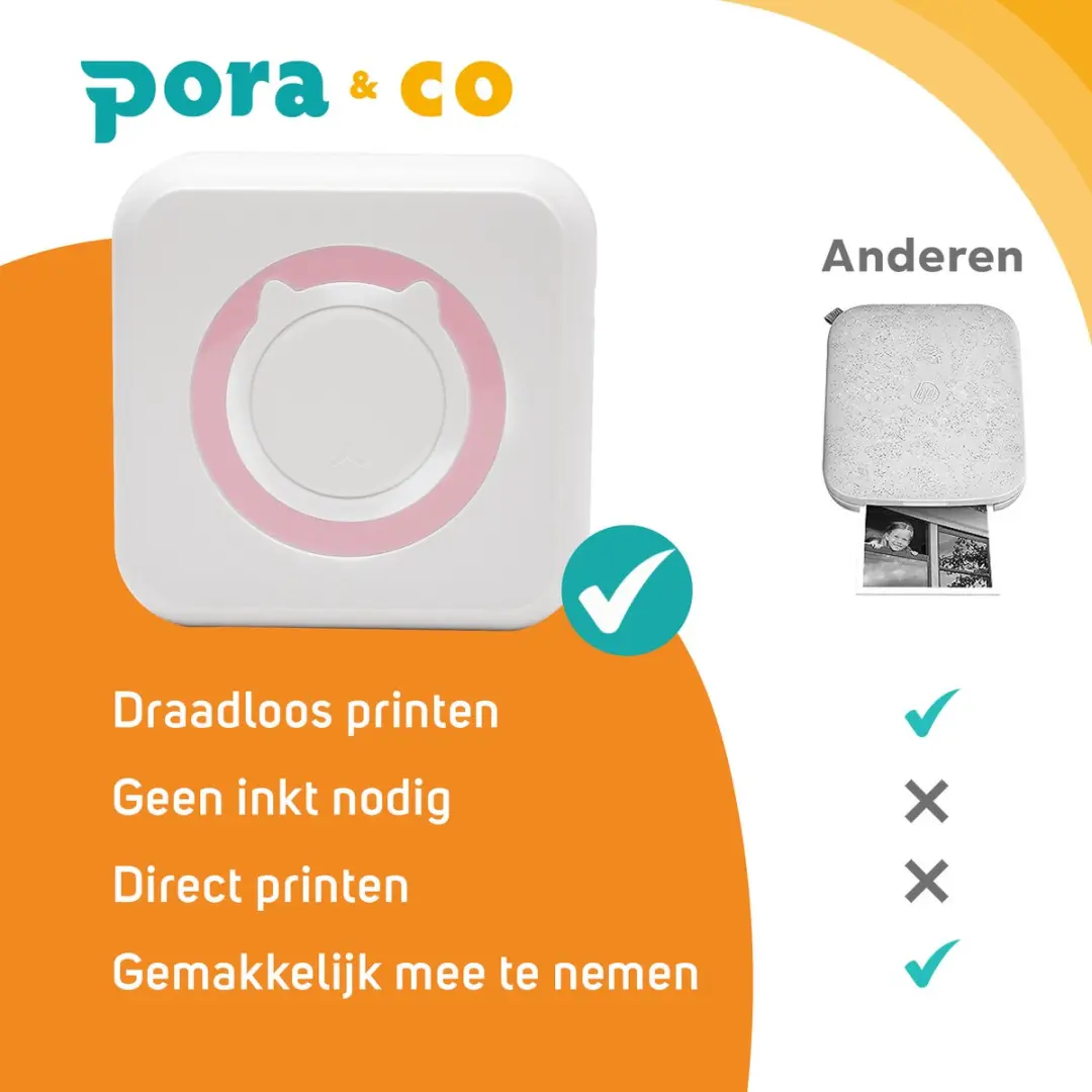 Pora&Co Mini Printer voor Smartphone - Roze