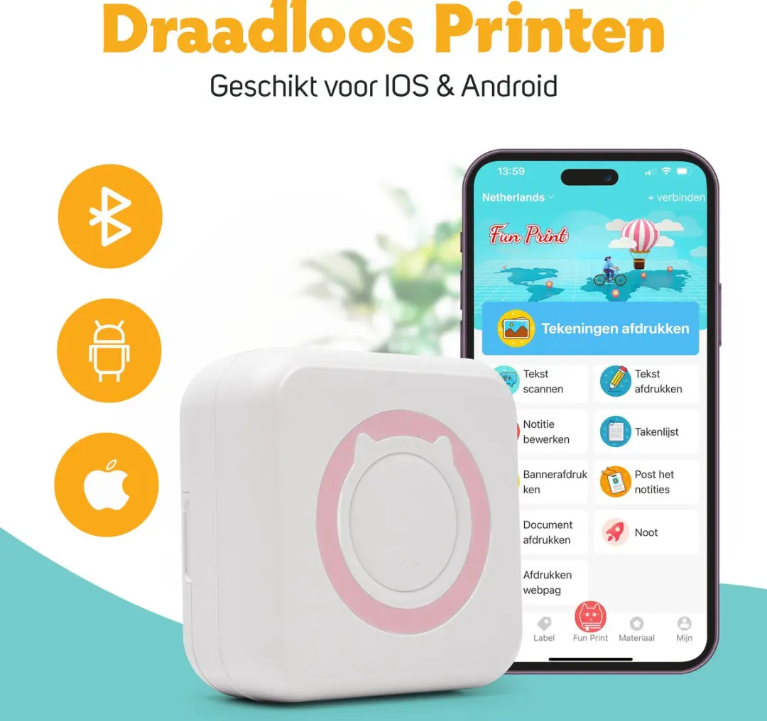 Pora&Co Mini Printer voor Smartphone - Roze