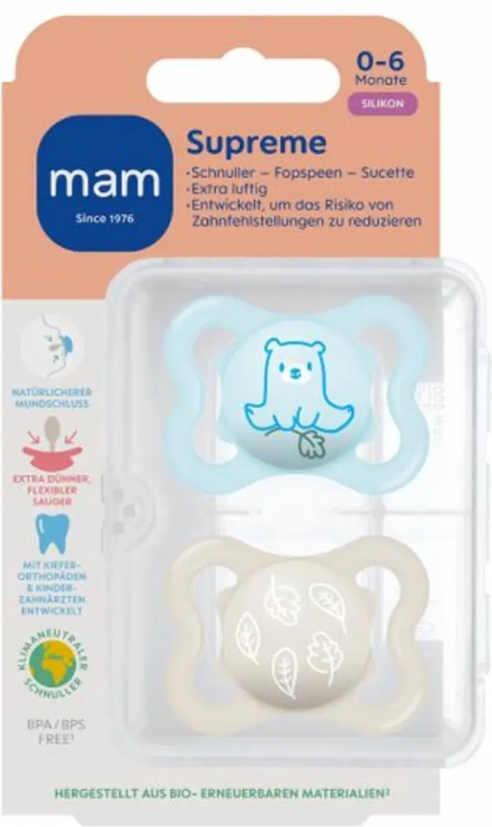 MAM Supreme Silikon Speen Blauw - 2 Stuks