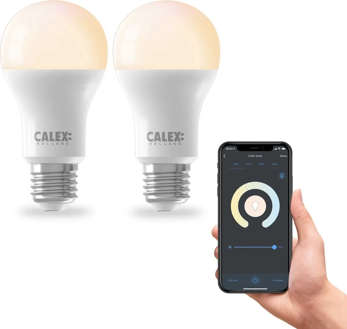 Calex Slimme LED Lamp E27 RGBW 9.4W - Set van 2 - Mat - Dimbaar - afbeelding 6 van 6