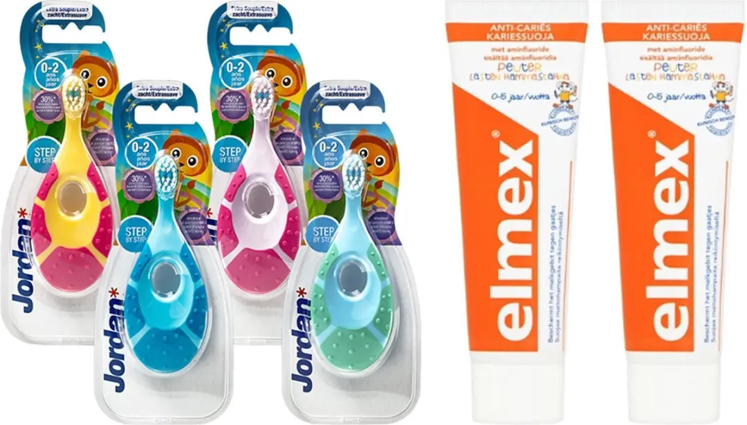 Jordan Tandenborstel Step-By-Step & Elmex Tandpasta 0-2/0-5 jaar