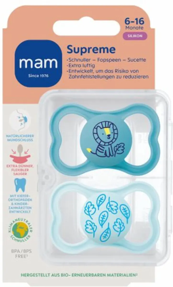 MAM Supreme Silikon Speen Blauw - 2 Stuks