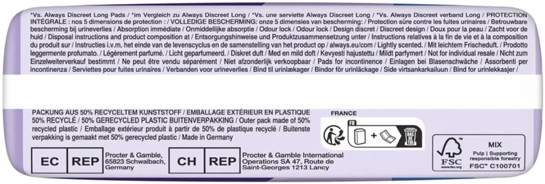 Always Discreet Verband Urineverlies Dames Long Plus - 64 Stuks