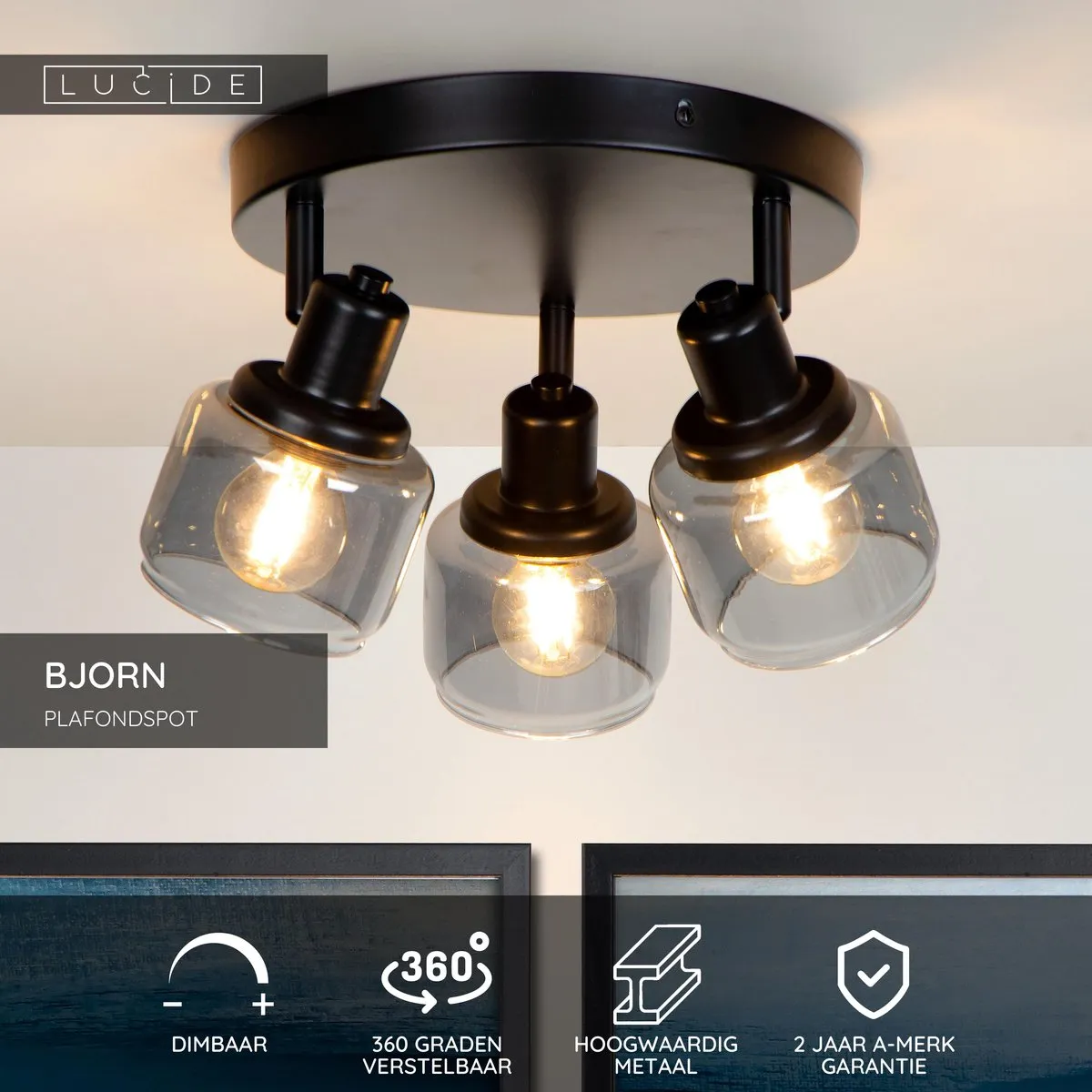 Lucide BJORN Plafondspot Ø38cm - 3xE14 - Zwart