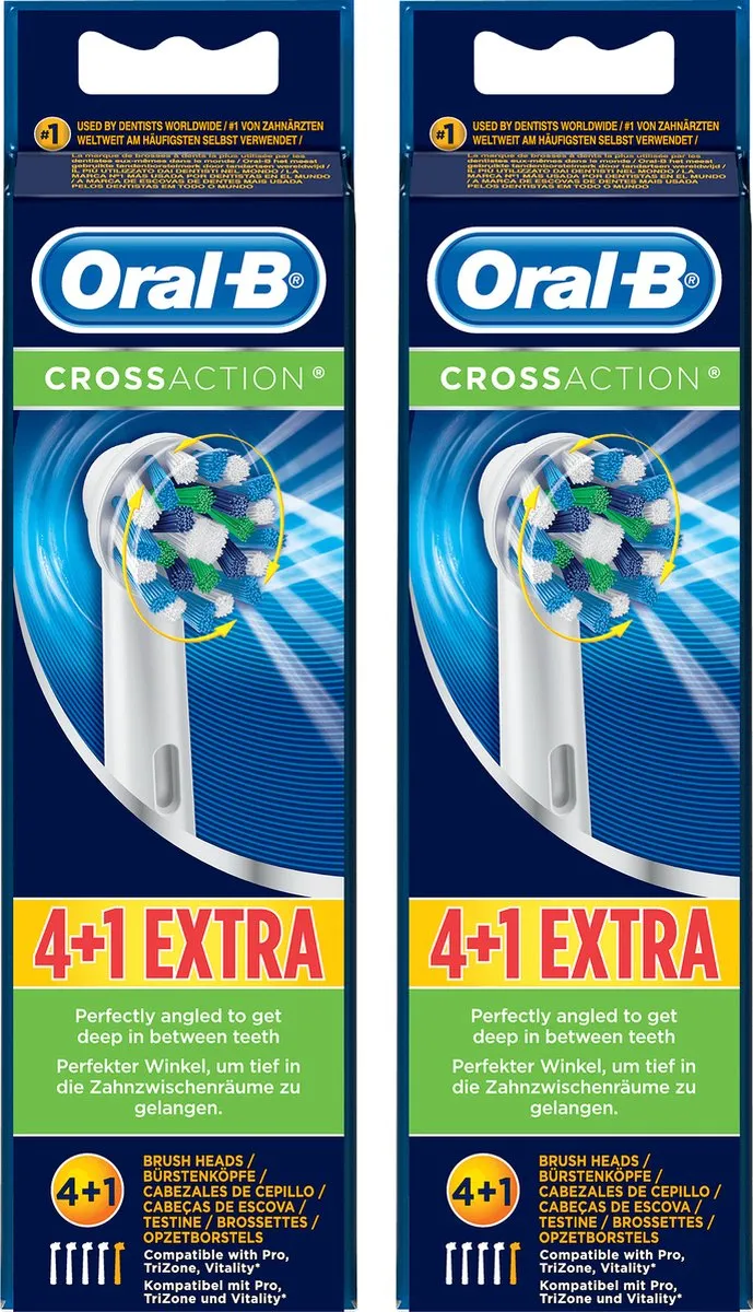 Oral-B CrossAction Opzetborstels - 10 Stuks - Blauw/ Groen/ Wit