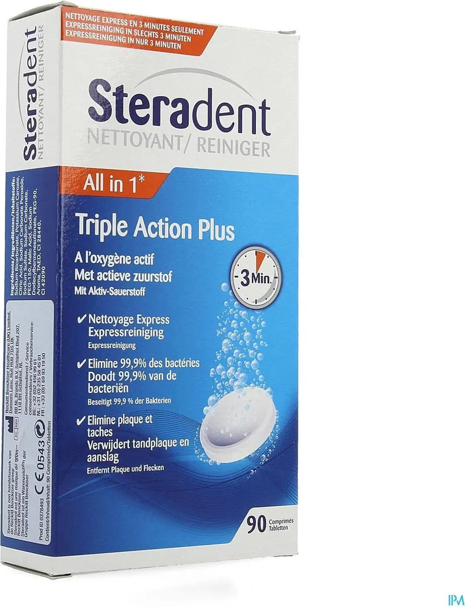 Steradent Kunstgebitreiniger Triple Action Plus - 90 Stuks