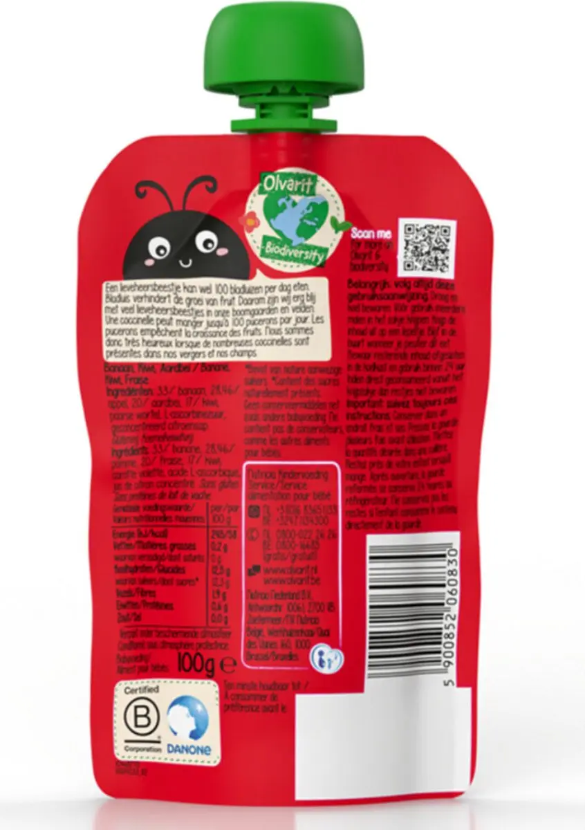 Olvarit Knijpfruit 12+ Aardbei Banaan Kiwi 100g