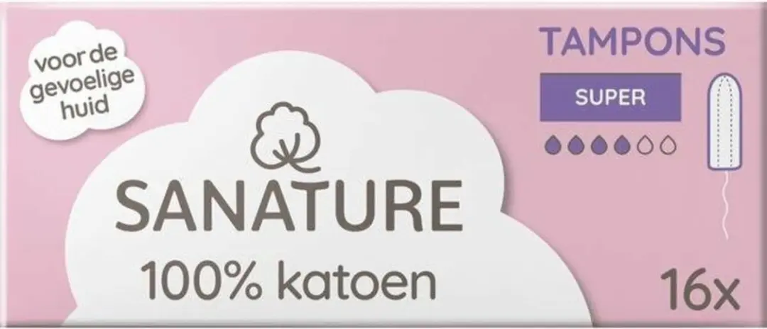 Sanature Tampons Super 16 Stuks - 100% Katoen - afbeelding 6 van 6