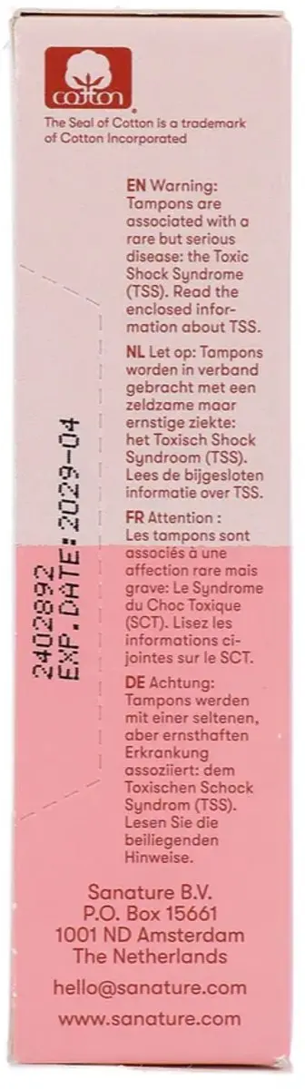 Sanature Tampons Super 16 Stuks - 100% Katoen