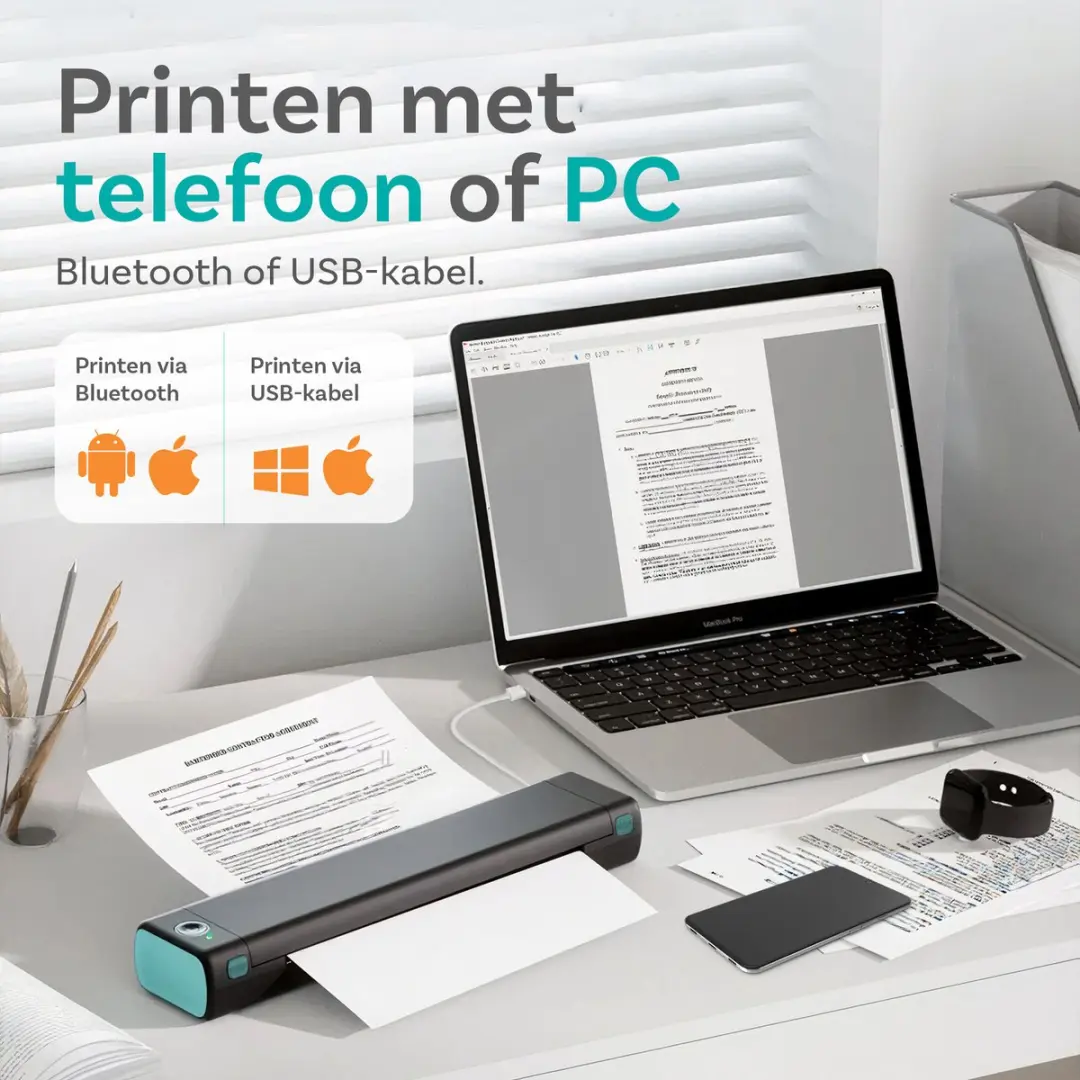 Pora&Co M08F Thermische Printer - Zwart-Groen - afbeelding 6 van 6