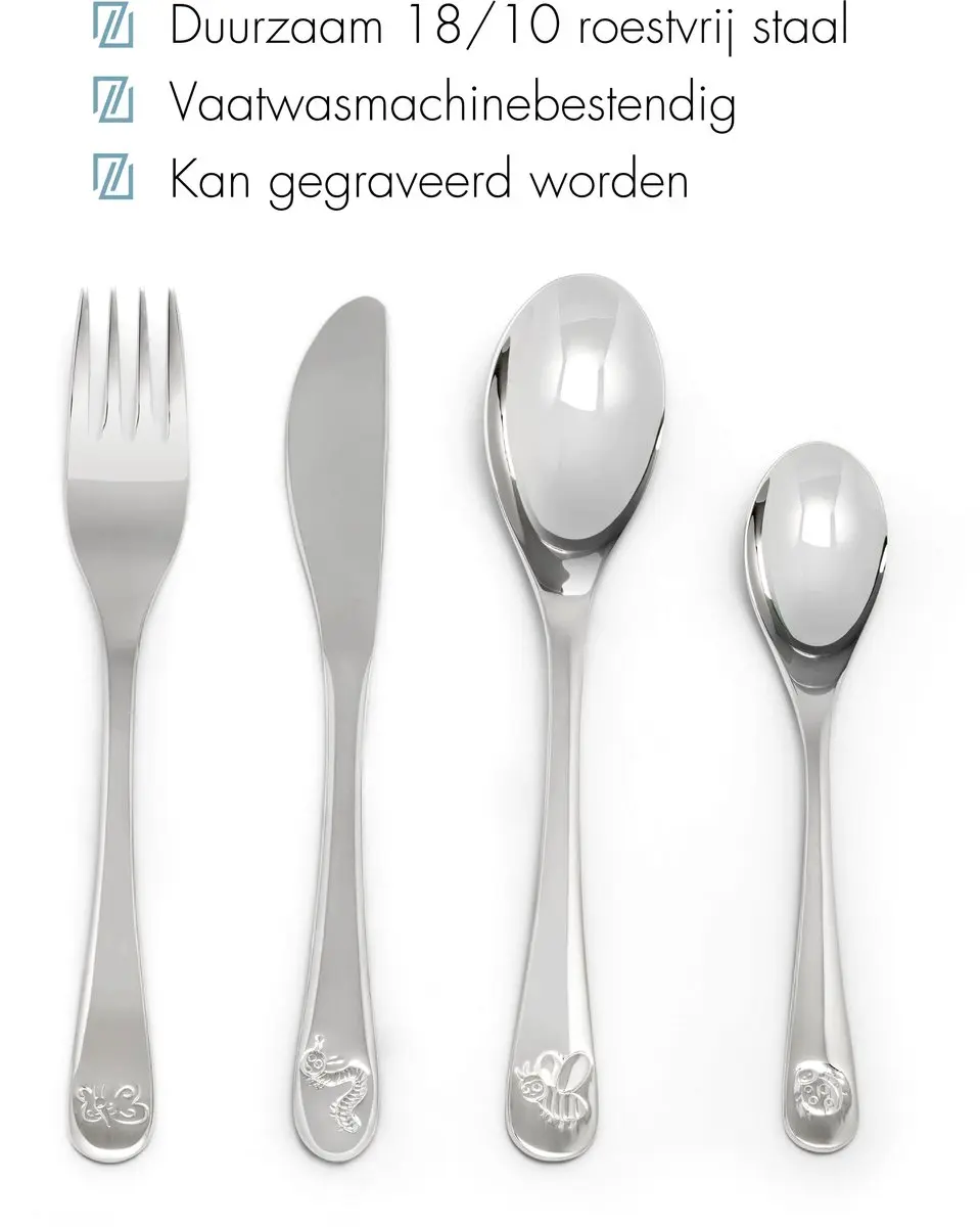 Zilverstad Kinderbestek Natuurvriendjes RVS 18/10 - 4-delig - Zilver