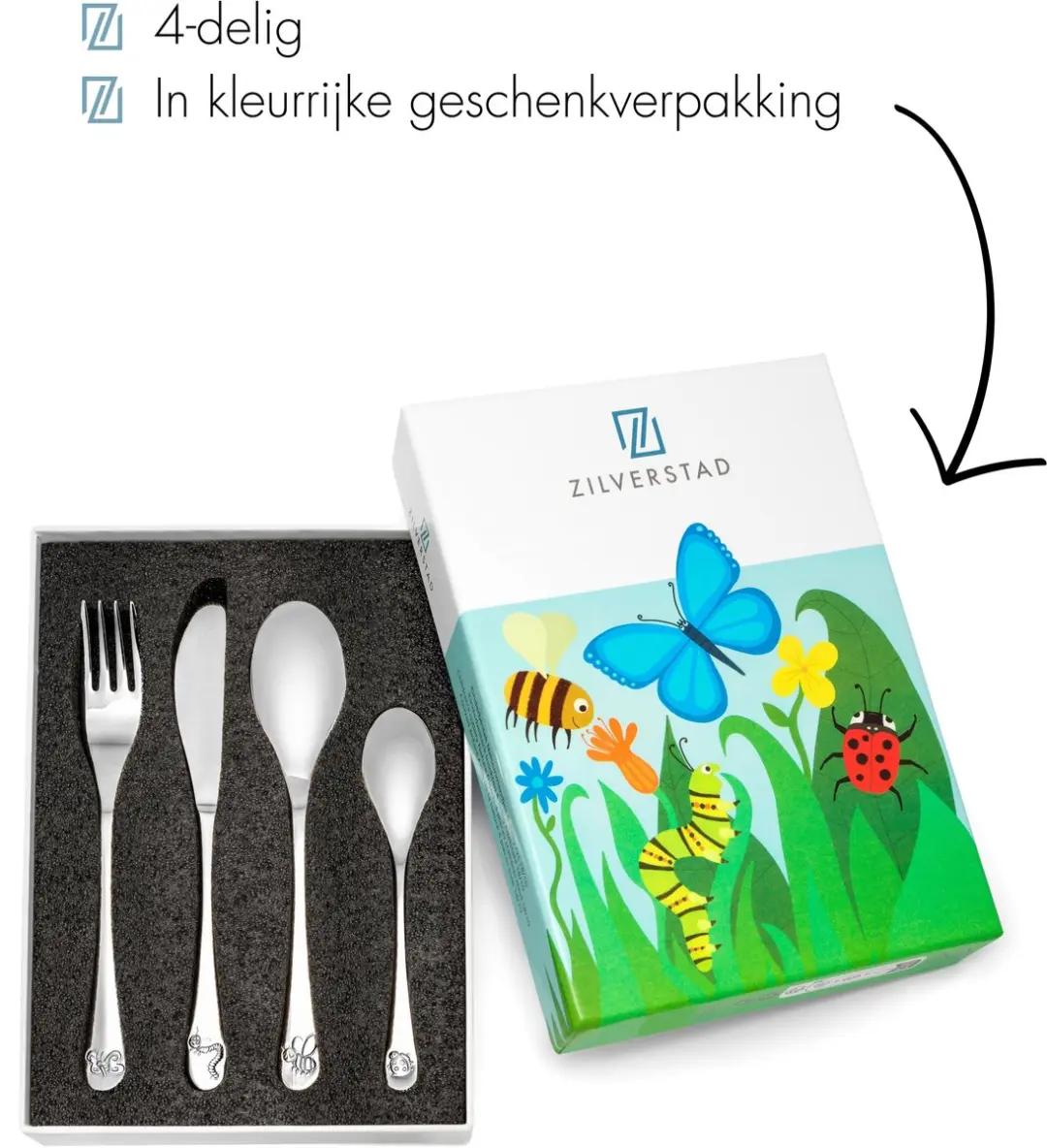 Zilverstad Kinderbestek Natuurvriendjes RVS 18/10 - 4-delig - Zilver - afbeelding 6 van 6