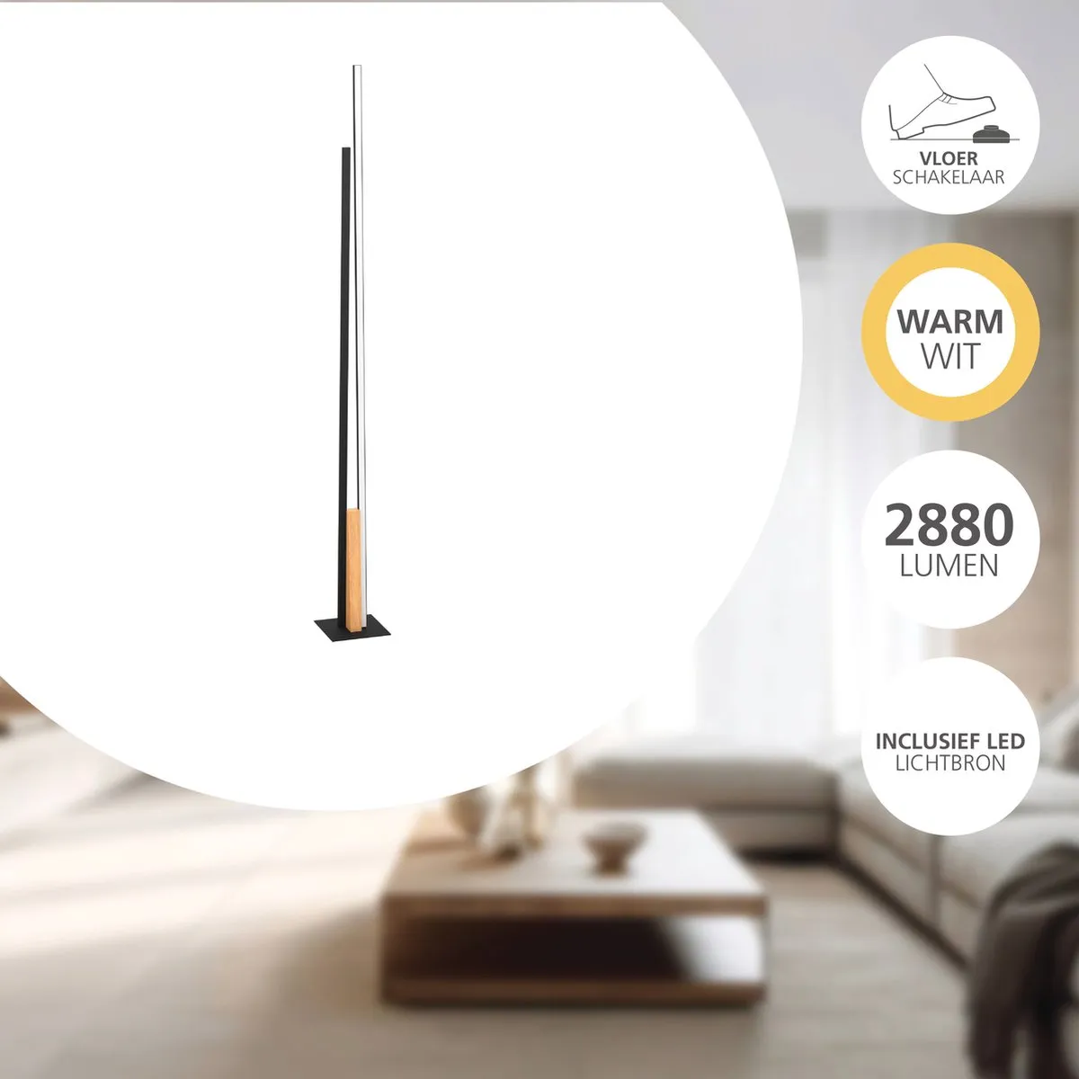 Eglo Panagria Vloerlamp LED 146cm - 2 Lichtpunten - Zwart/Bruin/Wit