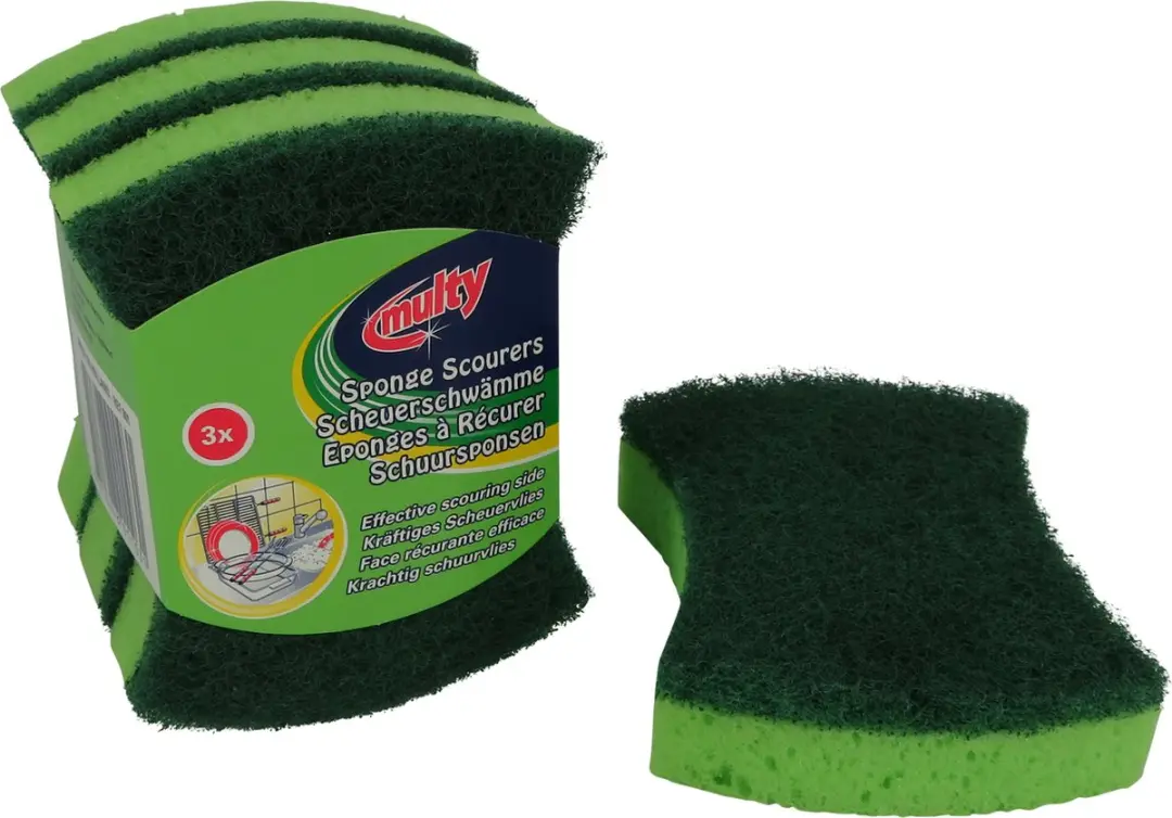 Multy Schuursponsjes - 3 Stuks - Geel/ Groen