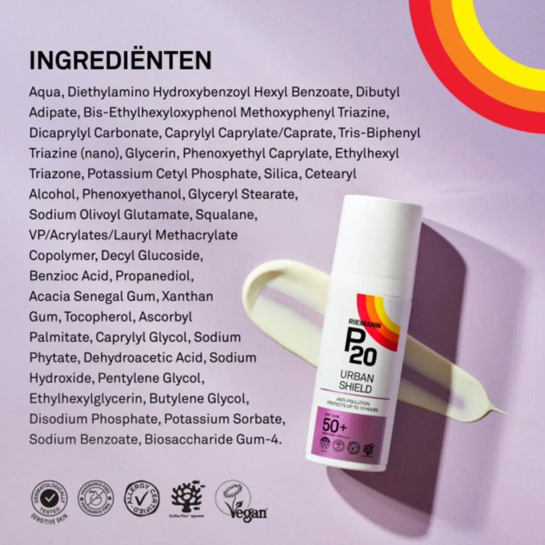 P20 Urban Shield Gezicht Zonnebrand SPF 50+ - 2x50ml