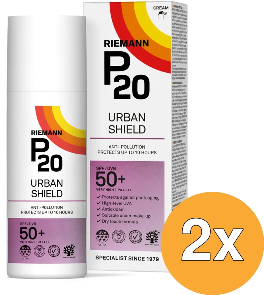 P20 Urban Shield Gezicht Zonnebrand SPF 50+ - 2x50ml - afbeelding 6 van 6