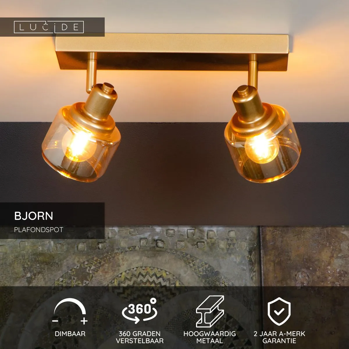 Lucide BJORN Plafondspot 2xE14 Mat Goud/Messing