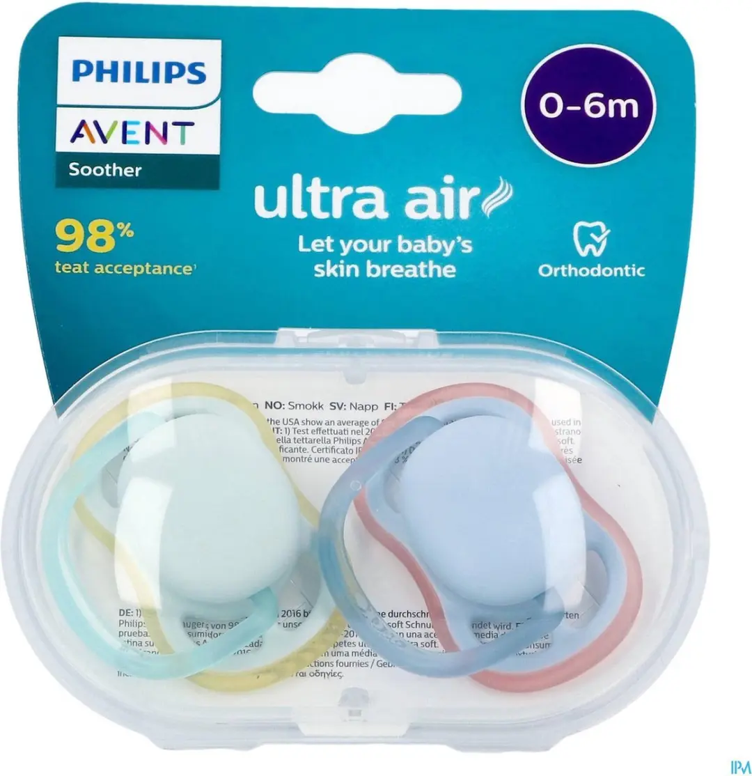 Philips Avent Ultra Air Fopspeen Orthodontisch 0-6 Maanden - 2 Stuks - Mix Kleur