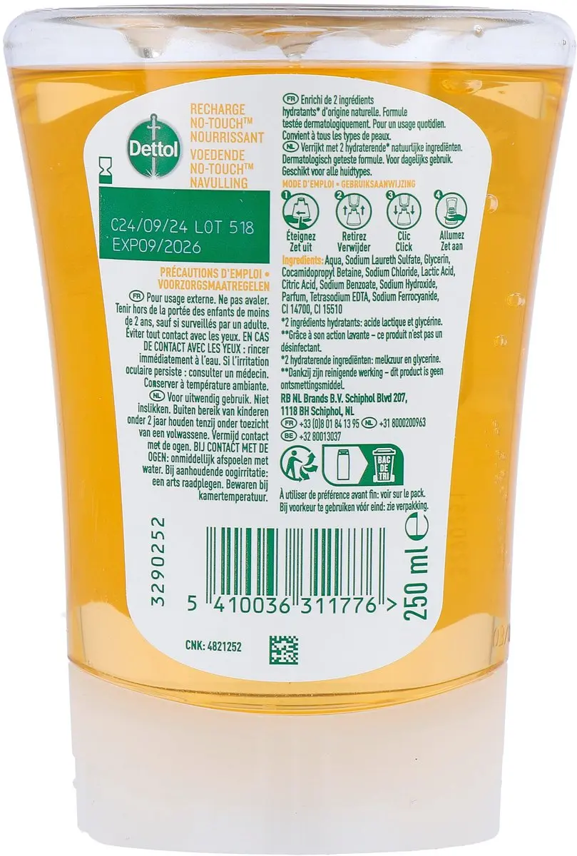 Dettol No-Touch Navulling Handzeep Honing & Galamboter 250ml
