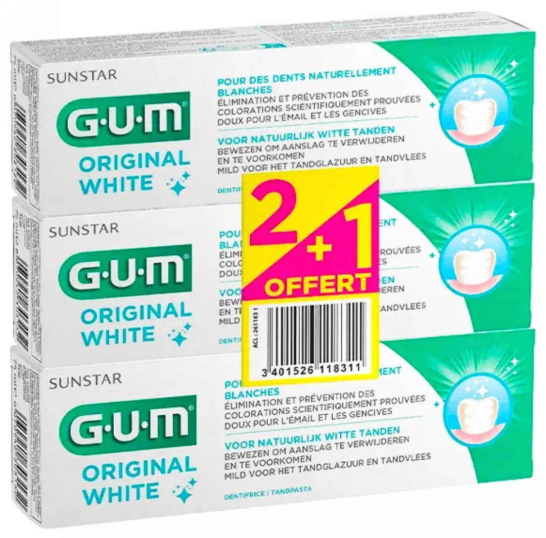 Gum Original White Tandpasta 75ml - 3 Stuks
