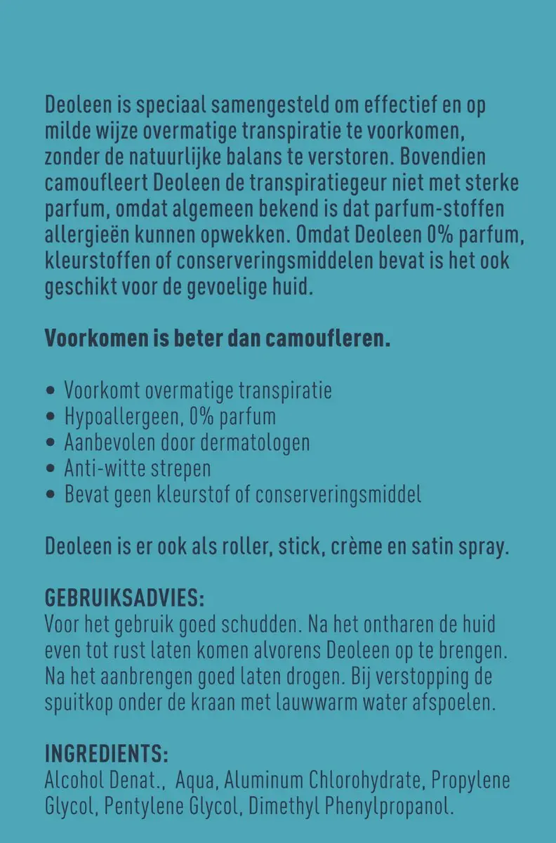 Deoleen Anti-transpirant Pompspray 75ml - 0% Parfum