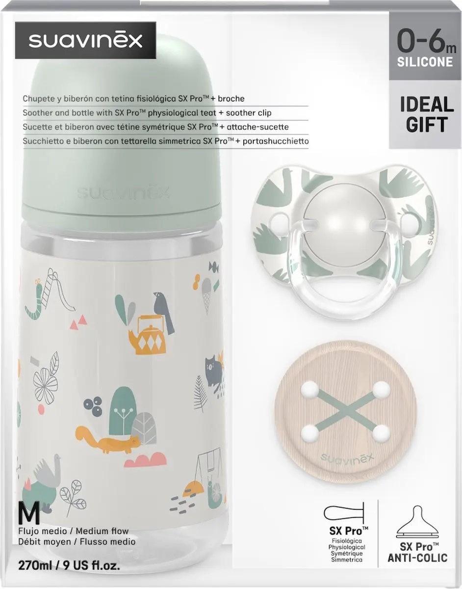 Suavinex A Walk In The Park Groene Babyverzorgingset - Flesje, fopspeen & koordje