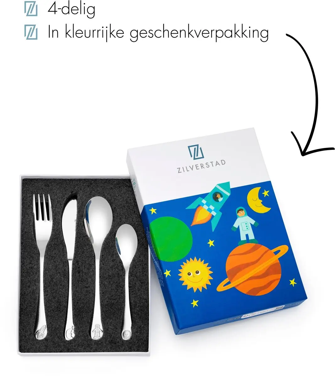 Zilverstad Kinderbestek 4-delig Ruimte RVS 18/10 - Zilver