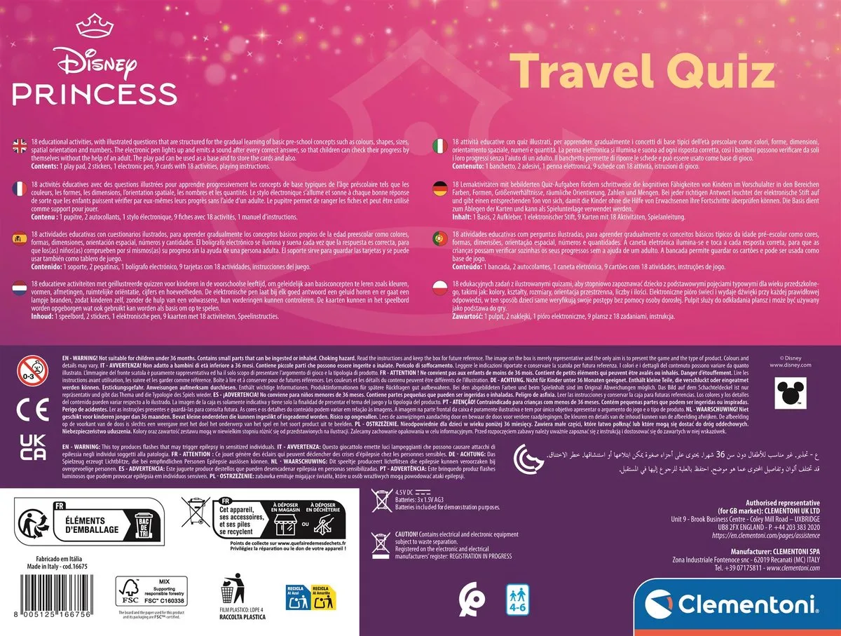 Clementoni Travel Quiz Disney Prinsessen - Educatief spel Multikleur