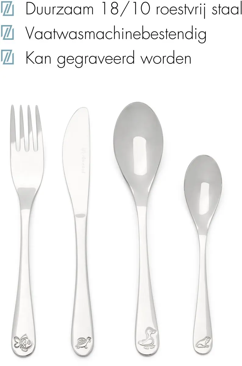 Zilverstad Kinderbestek 4-delig Vijverdieren RVS 18/10 - Zilver
