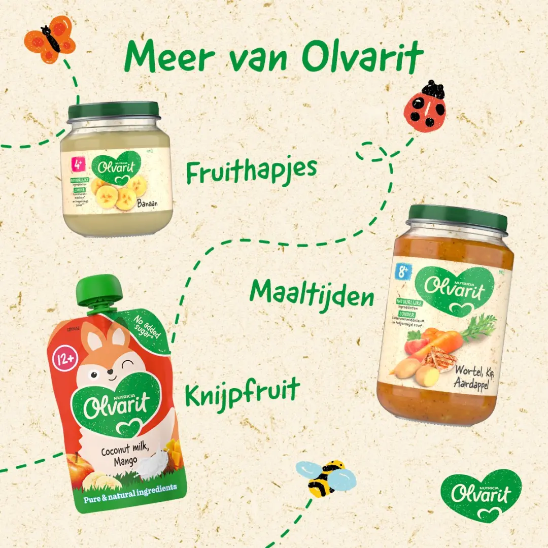 Olvarit Fruithapje 12+ Maanden Appel Perzik Mango - 6x200g