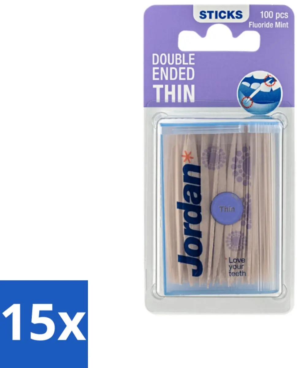 Jordan Tandenstokers Double Ended Thin 15x100 Stuks